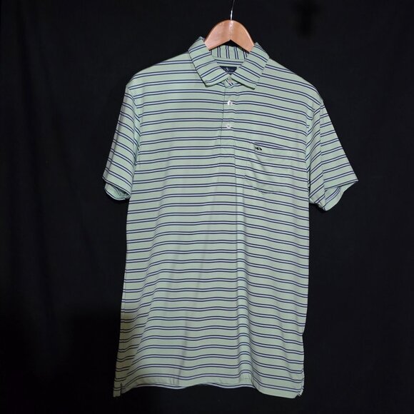 Fish Hippie Performance Polo - Green Blue Striped - Sz M* - Picture 3 of 5